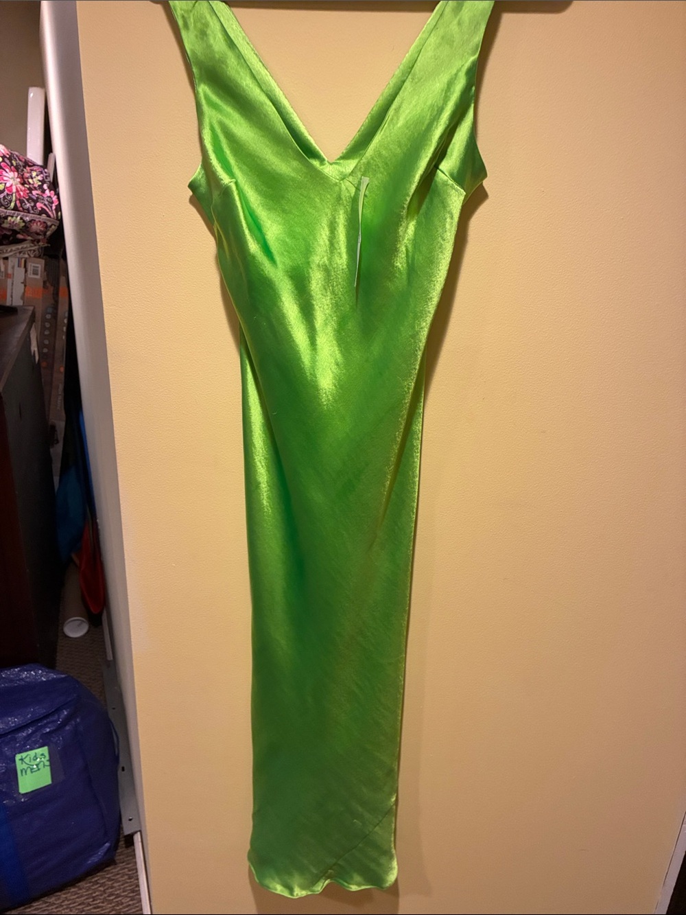 NWT Green Satin V-Neck Slip Dress Sexy Mob Wife S - Picture 4 of 14